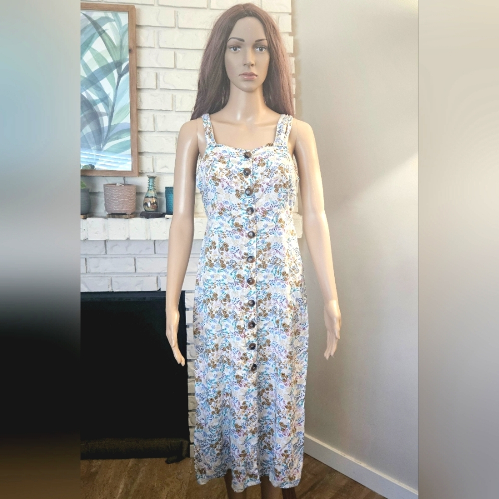 Japna Maxi Dress Floral Button-Down Sundress Sleeveless Smocked Back